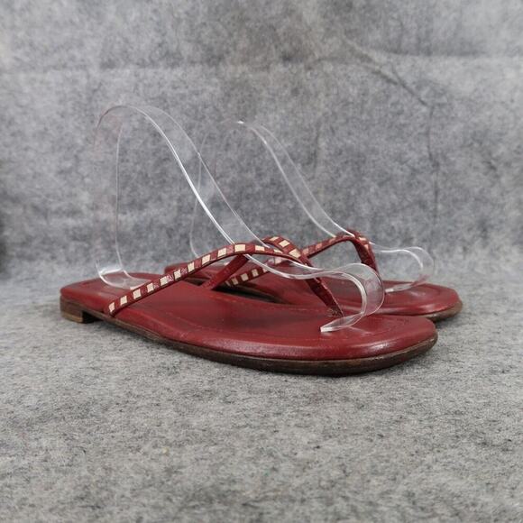 Eddie Bauer Shoes Womens 7.5 Sandals Flip Flops Leather Classic Retro Red White - Picture 1 of 14